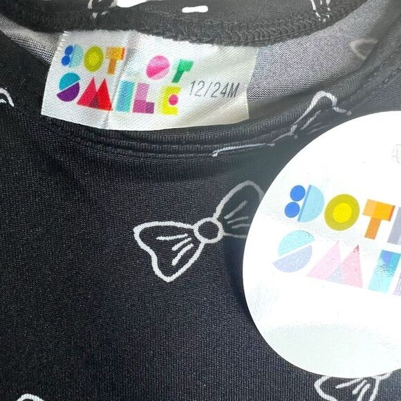 NEW Dot Dot Smile White Bow Black Cap Sleeve Dress 12-24M - Picture 4 of 6